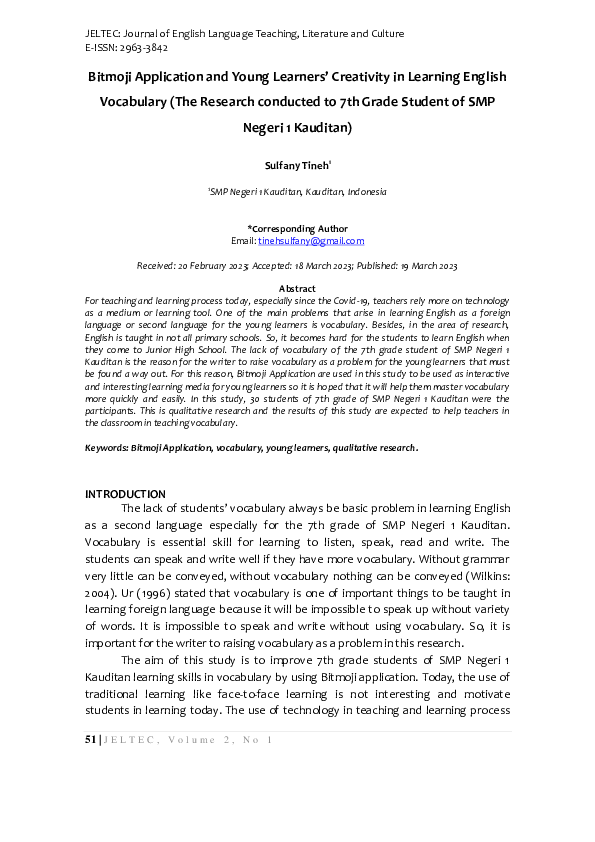 (PDF) Bitmoji Application and Young Learners’ Creativity in Learning ...