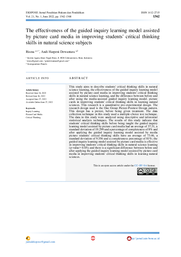 (PDF) The effectiveness of the guided inquiry learning model assisted ...