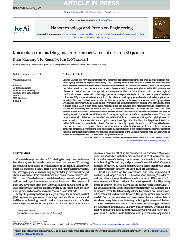 (PDF) Kinematic error modeling and error compensation of desktop 3D printer