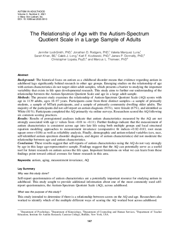 (PDF) The Relationship of Age with the Autism-Spectrum Quotient Scale ...