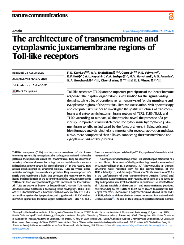 (PDF) The architecture of transmembrane and cytoplasmic juxtamembrane ...