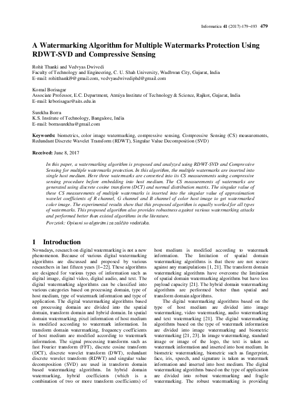(PDF) A Watermarking Algorithm for Multiple Watermarks Protection Using ...