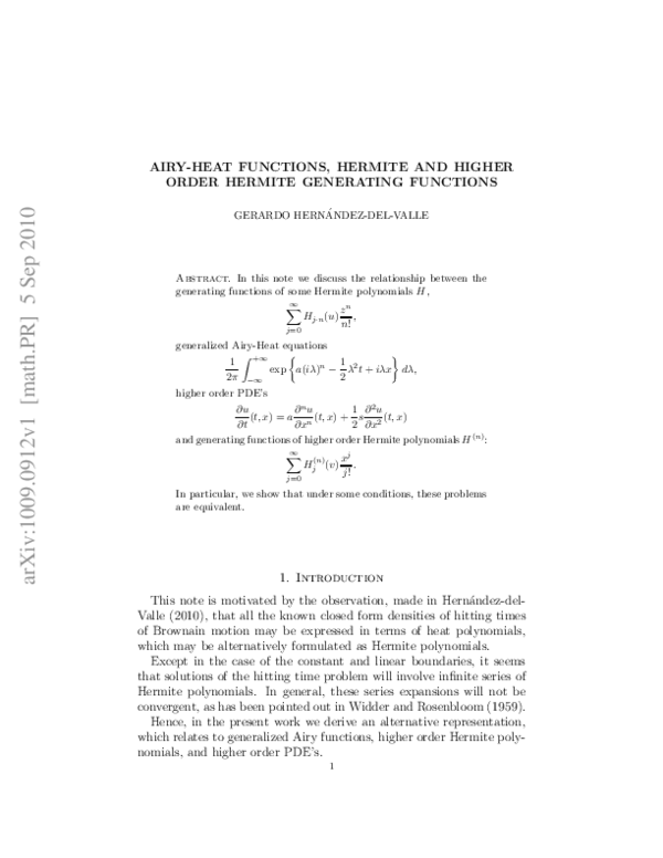 (PDF) Airy-heat functions, Hermite and higher order Hermite generating ...