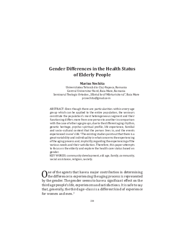 (PDF) Gender Differences In The Health Status Of Elderly People