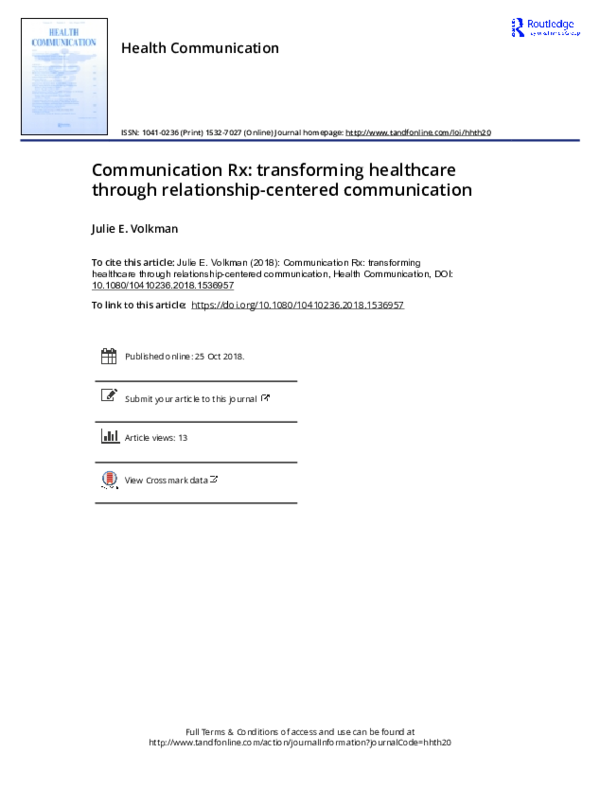 (PDF) Communication Rx: Transforming healthcare through relationship ...