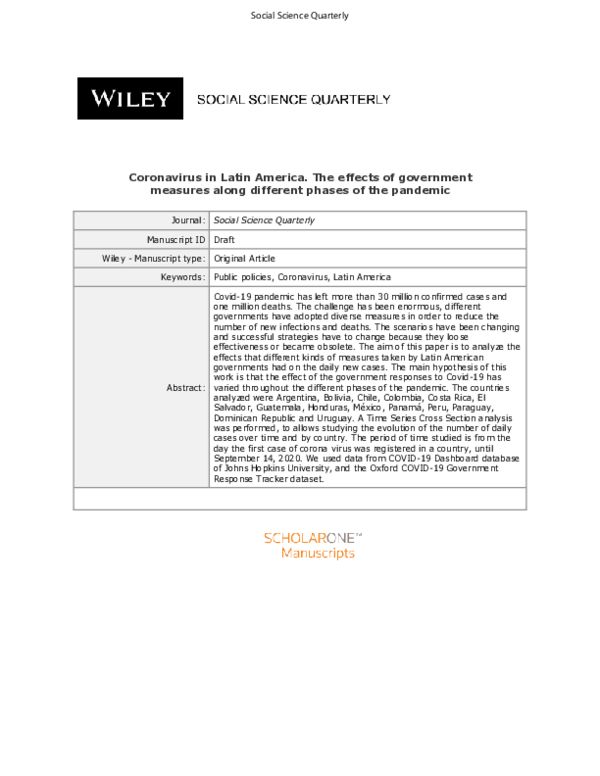 (PDF) The effectiveness of government measures during the first wave of ...