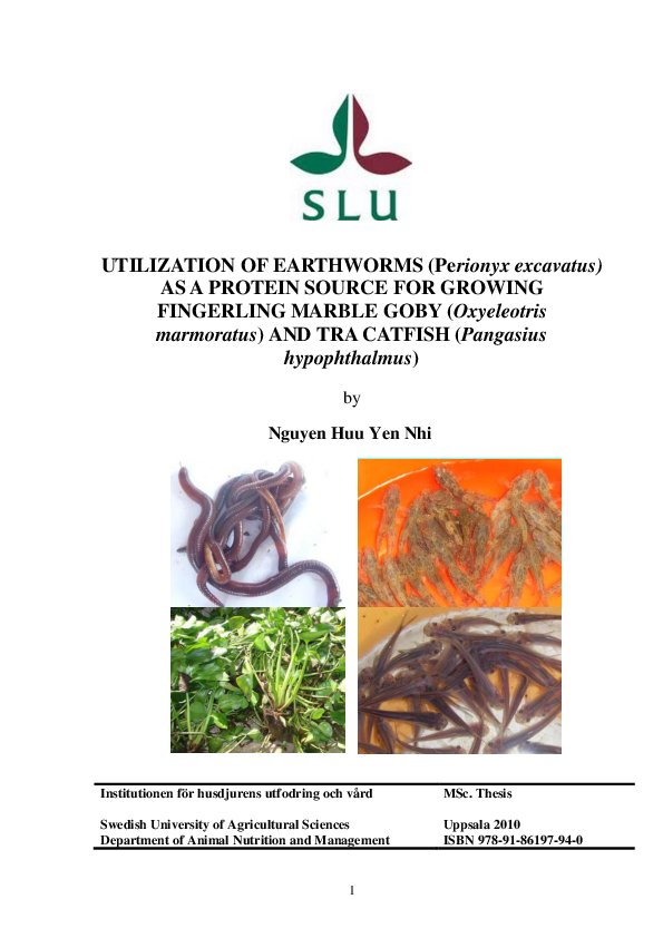 (PDF) UTILIZATION OF EARTHWORMS (Perionyx excavatus) AS A PROTEIN ...