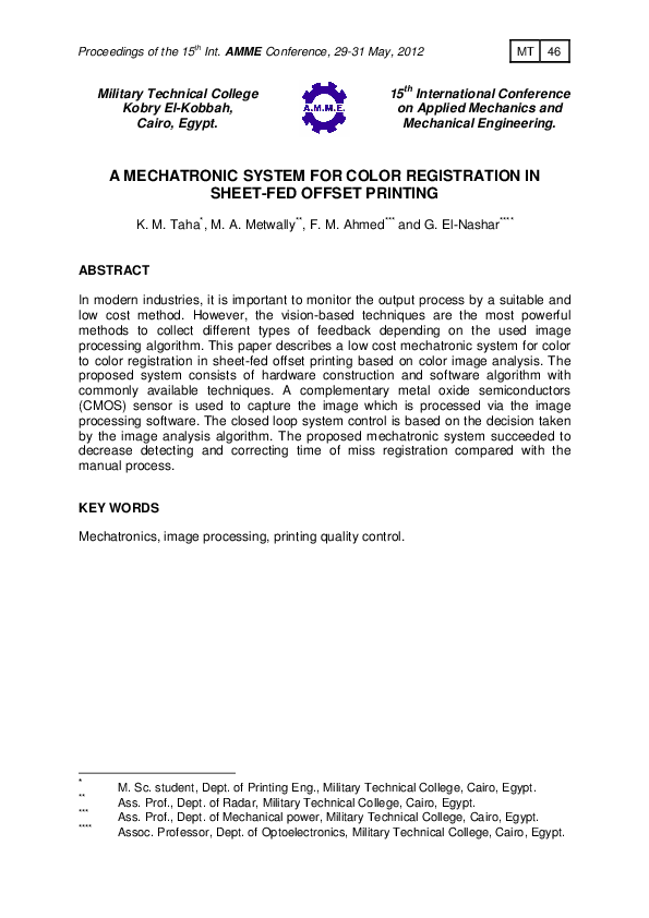 (PDF) A Mechatronic System for Color Registration in Sheet-Fed Offset ...