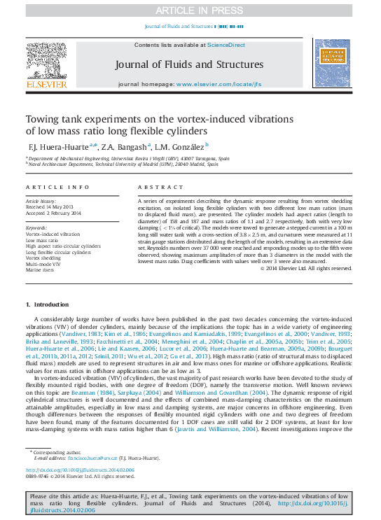 (PDF) Towing Tank Experiments on the Vortex-Induced Vibrations of a ...
