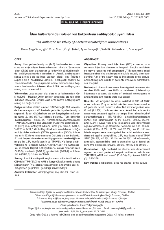 (PDF) The antibiotic sensitivity of bacteria isolated from urine cultures