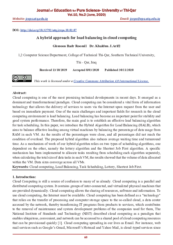 (PDF) A hybrid approach for load balancing in cloud computing
