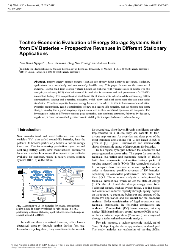 (PDF) Techno-Economic Evaluation of Energy Storage Systems Built from ...