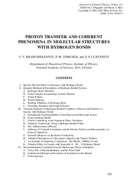 (PDF) Proton Transfer and Coherent Phenomena in Molecular Structures ...
