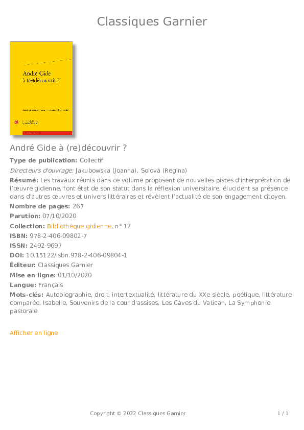 (PDF) André Gide à (re)découvrir