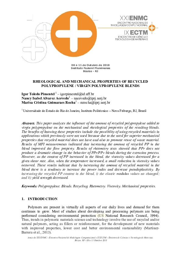 (PDF) Rheological and Mechanical Properties of Recycled Polypropylene ...