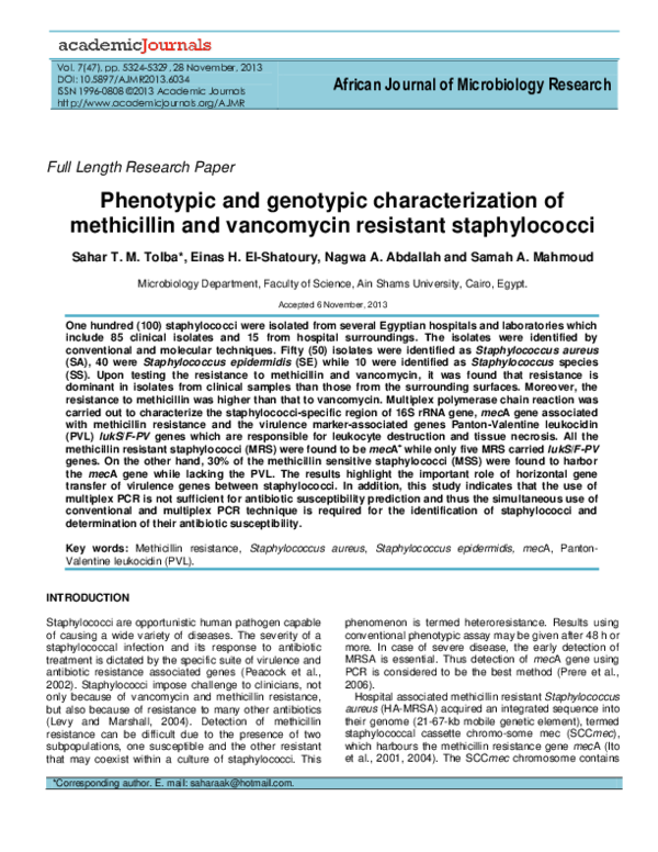 (PDF) Phenotypic and genotypic characterization of methicillin and ...