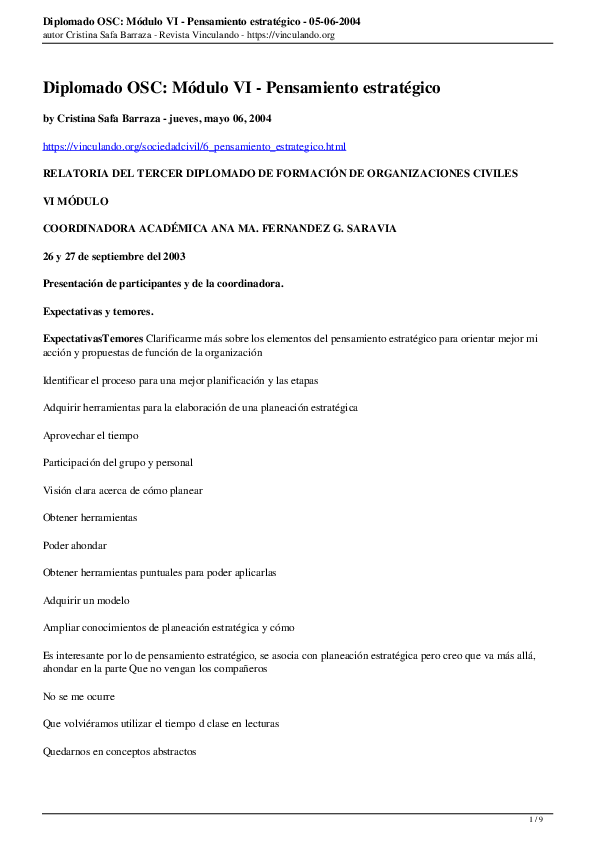 (PDF) Diplomado OSC: Módulo VI – Pensamiento estratégico