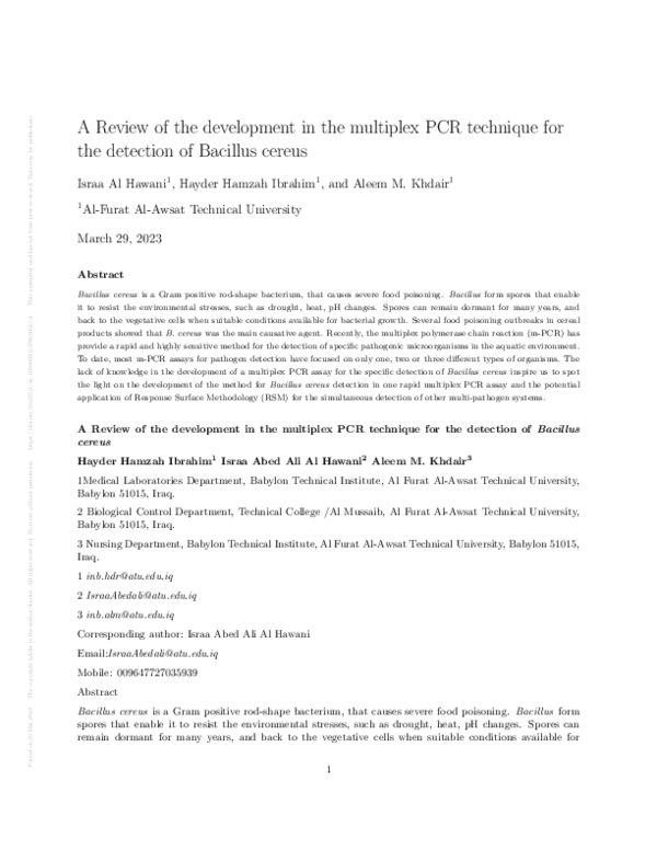 (PDF) A Review of the development in the multiplex PCR technique for ...