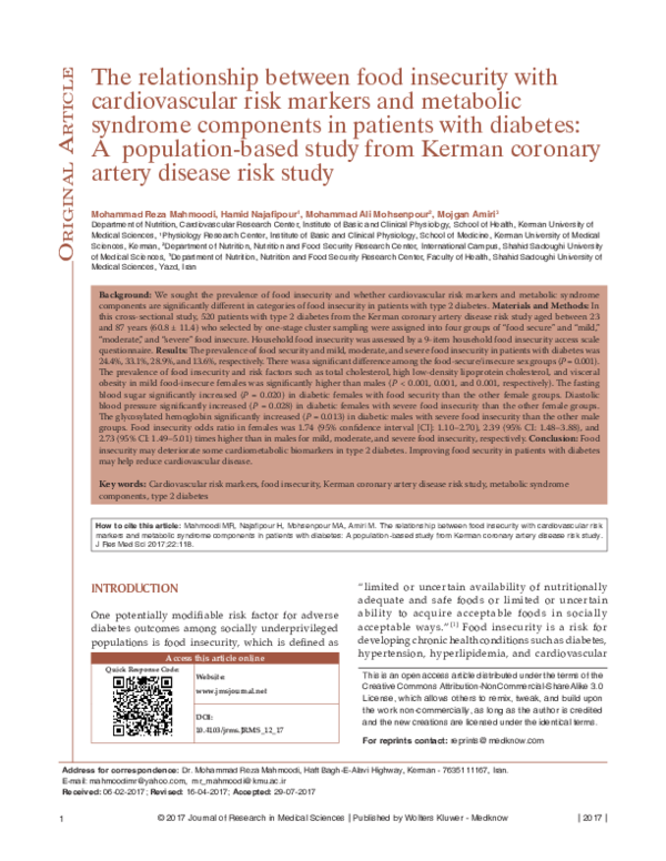 (PDF) The relationship between food insecurity with cardiovascular risk ...