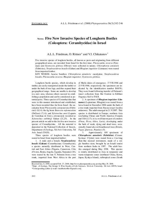 (PDF) Note: five new invasive species of longhorn beetles (Coleoptera ...