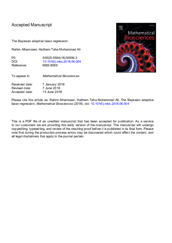 (PDF) The Bayesian adaptive lasso regression