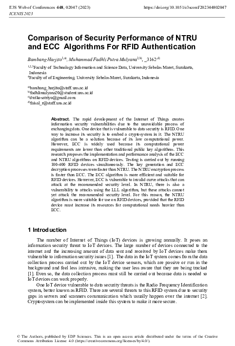 (PDF) Comparison of Security Performance of NTRU and ECC Algorithms For ...