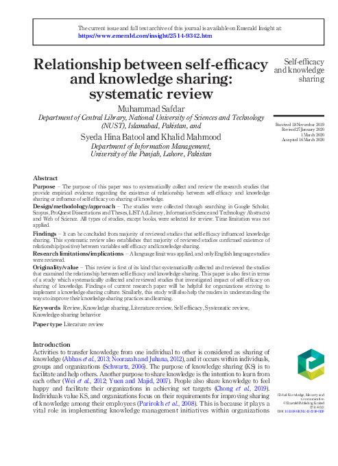 (PDF) Relationship between self-efficacy and knowledge sharing ...