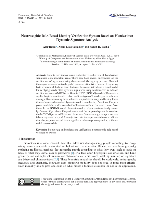 (PDF) Neutrosophic Rule-Based Identity Verification System Based on ...