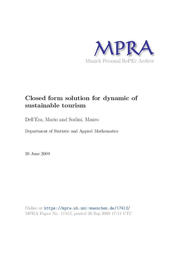 (PDF) Closed form solution for dynamic of sustainable tourism
