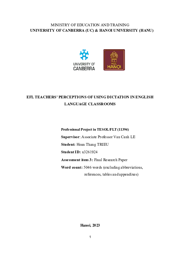 (DOC) EFL TEACHERS' PERCEPTIONS OF USING DICTATION IN ENGLISH LANGUAGE ...