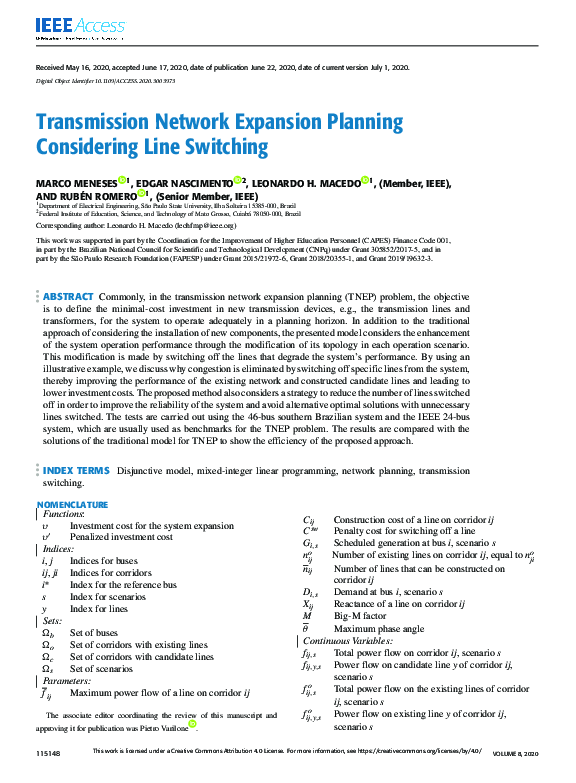 (PDF) Transmission Network Expansion Planning Considering Line Switching