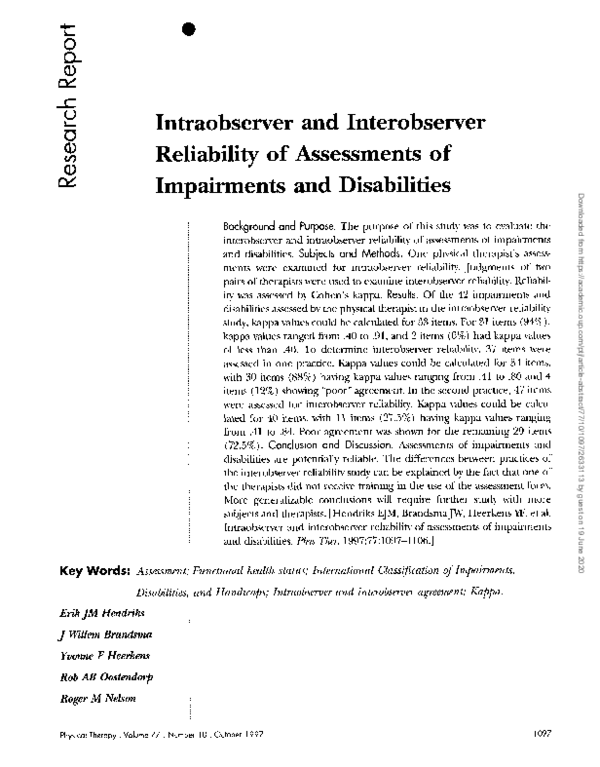 (PDF) Intraobserver and Interobserver Reliability of Assessments of ...