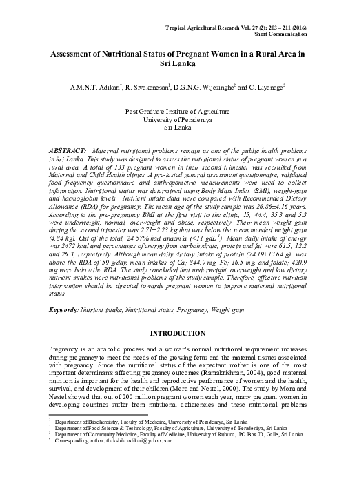 (PDF) Assessment of nutritional status of pregnant women in a rural ...