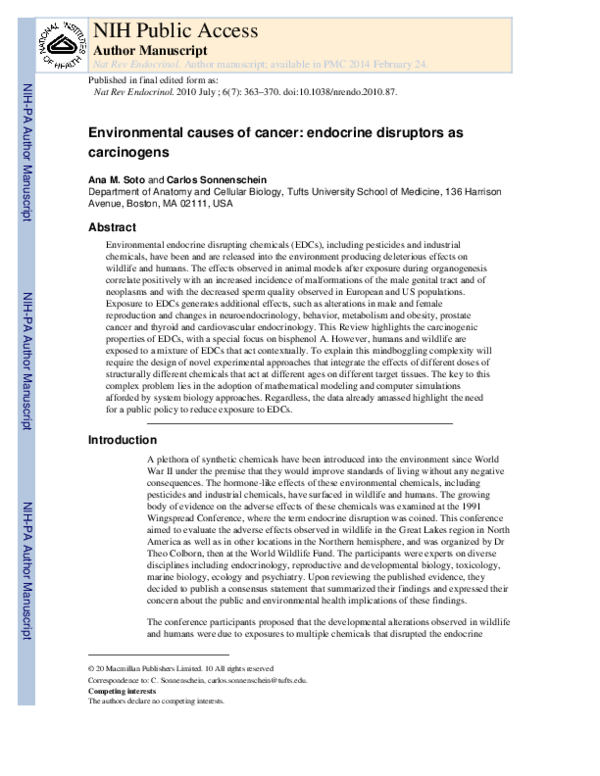 (PDF) Environmental causes of cancer: endocrine disruptors as carcinogens