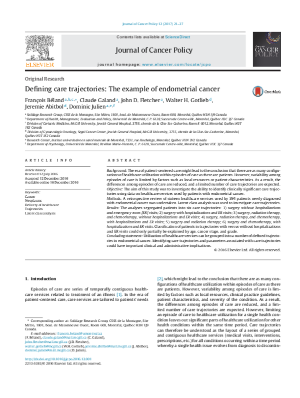 (PDF) Defining care trajectories: The example of endometrial cancer