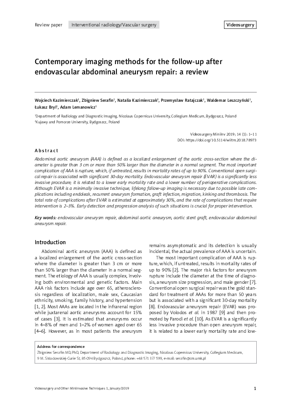 (PDF) Contemporary imaging methods for the follow-up after endovascular ...