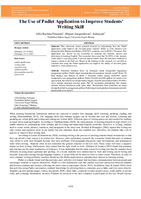 (PDF) The Use of Padlet Application to Improve Students’ Writing Skill