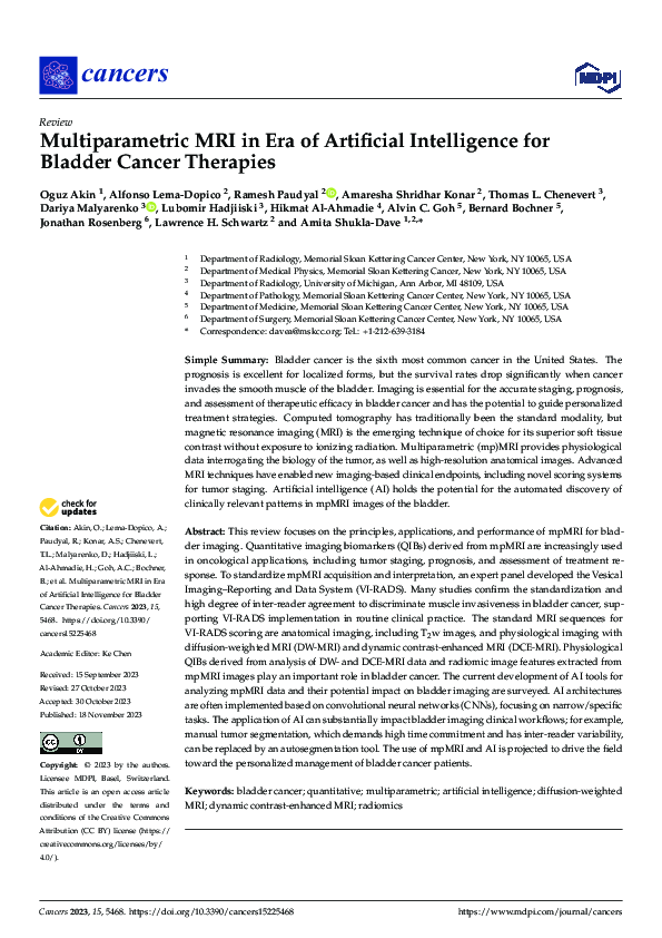 (PDF) Multiparametric MRI in Era of Artificial Intelligence for Bladder ...