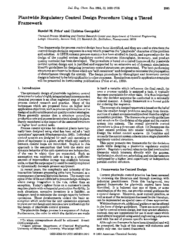 (PDF) Plantwide regulatory control design procedure using a tiered ...