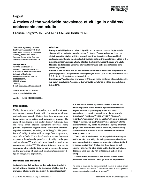 (PDF) A review of the worldwide prevalence of vitiligo in children ...