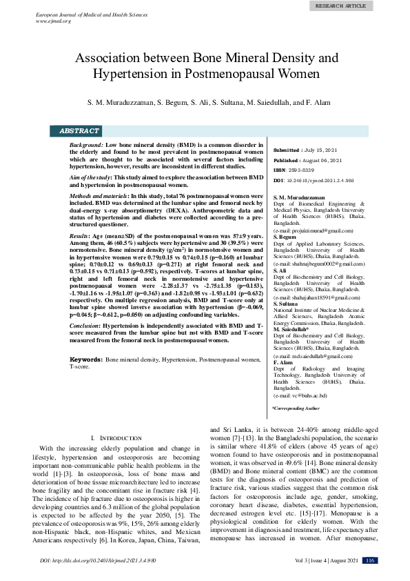 (PDF) Association between Bone Mineral Density and Hypertension in ...