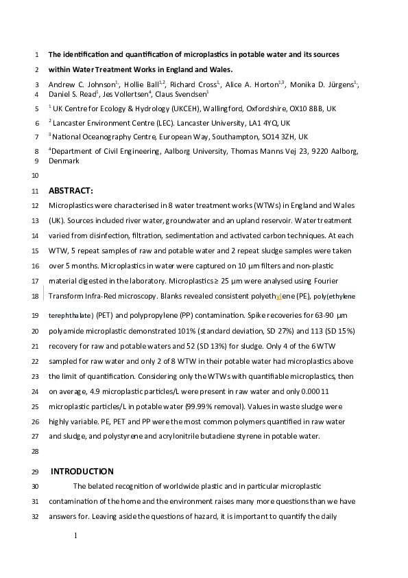 (DOC) Identification and Quantification of Microplastics in Potable ...