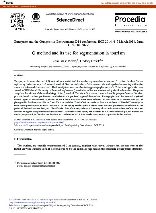 (PDF) Q Method and its Use for Segmentation in Tourism