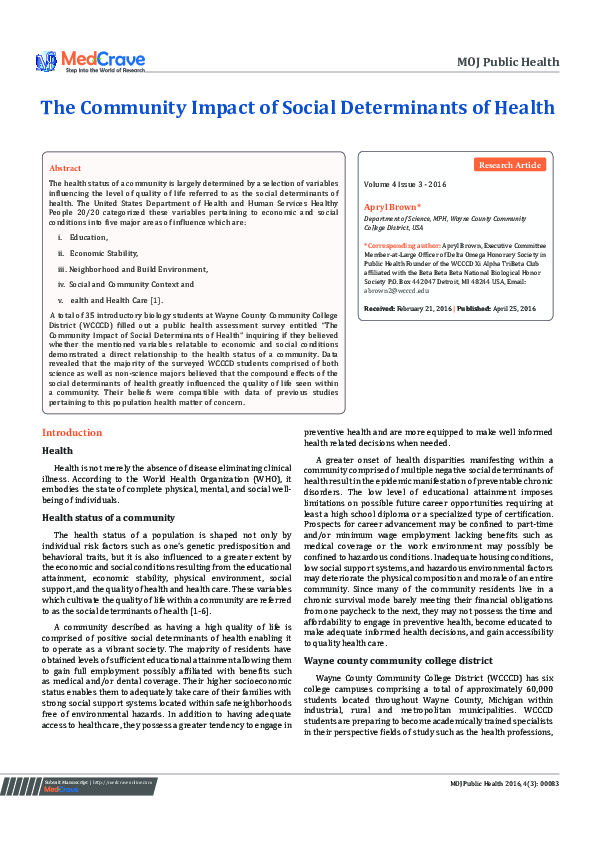 (PDF) The Community Impact of Social Determinants of Health
