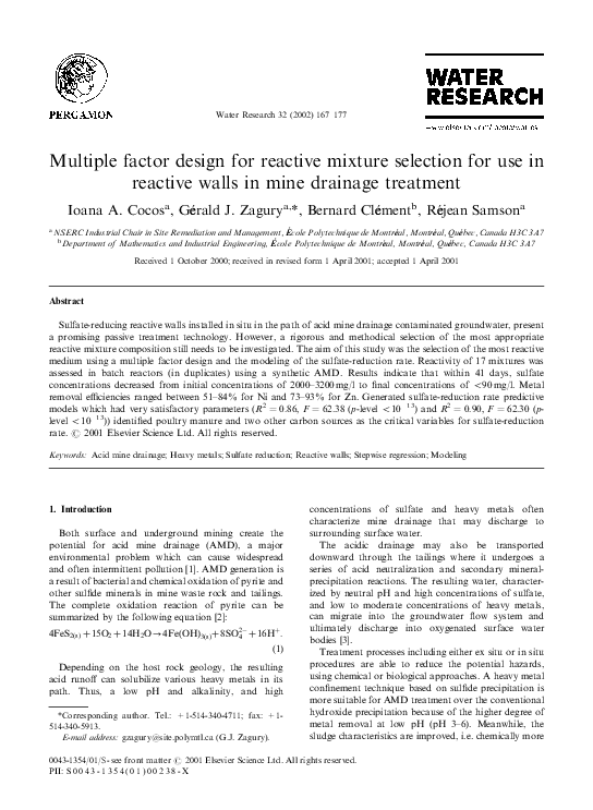 (PDF) Multiple factor design for reactive mixture selection for use in ...