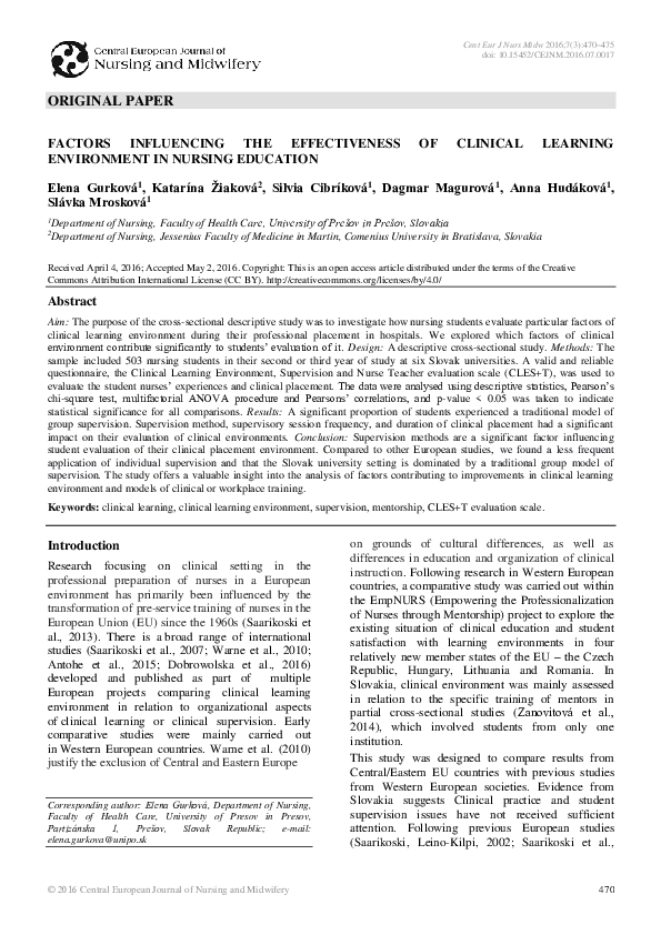 (PDF) Factors influencing the effectiveness of clinical learning ...
