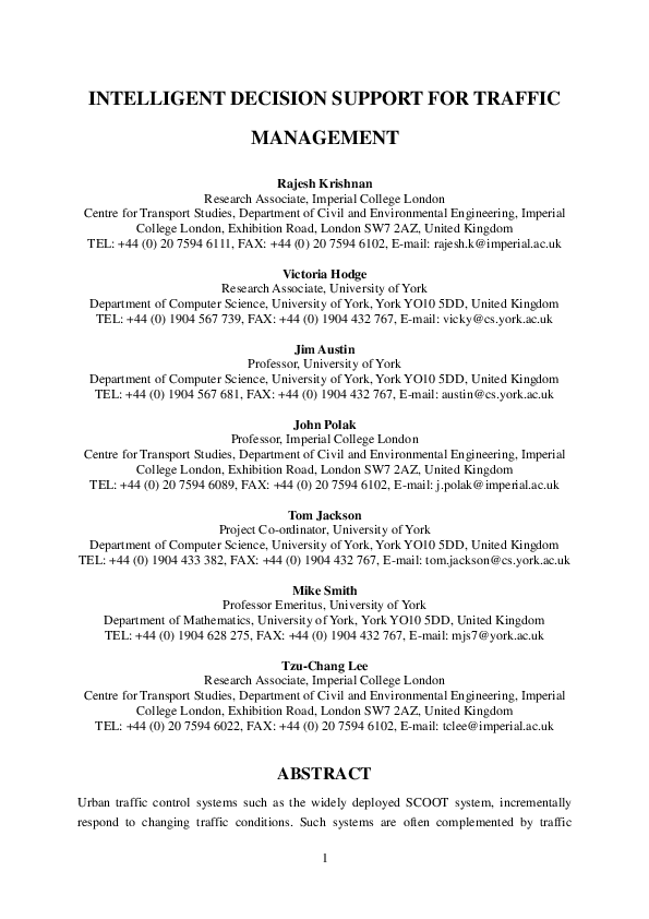 (PDF) Intelligent decision support for traffic management