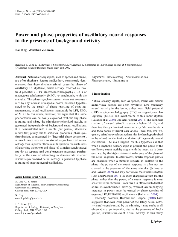 (PDF) Power and phase properties of oscillatory neural responses in the ...
