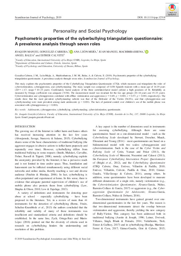 (PDF) Psychometric properties of the cyberbullying triangulation ...