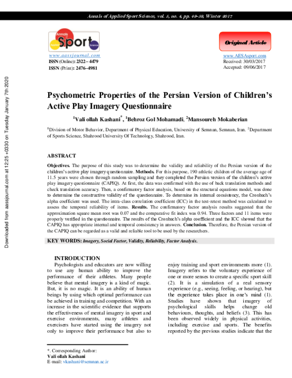 (PDF) Psychometric Properties of the Persian Version of Children’s ...